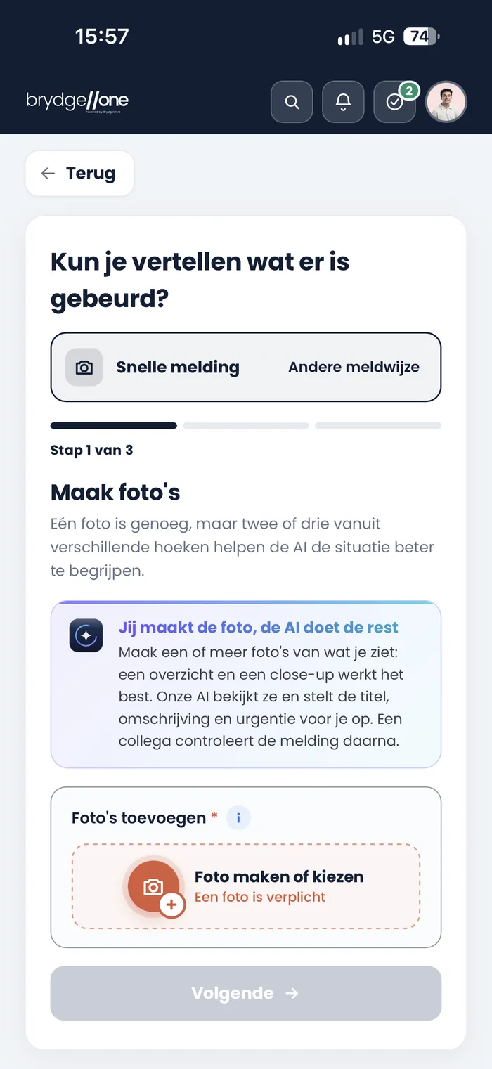 Melden met alleen een foto in de BrydgeOne webapp