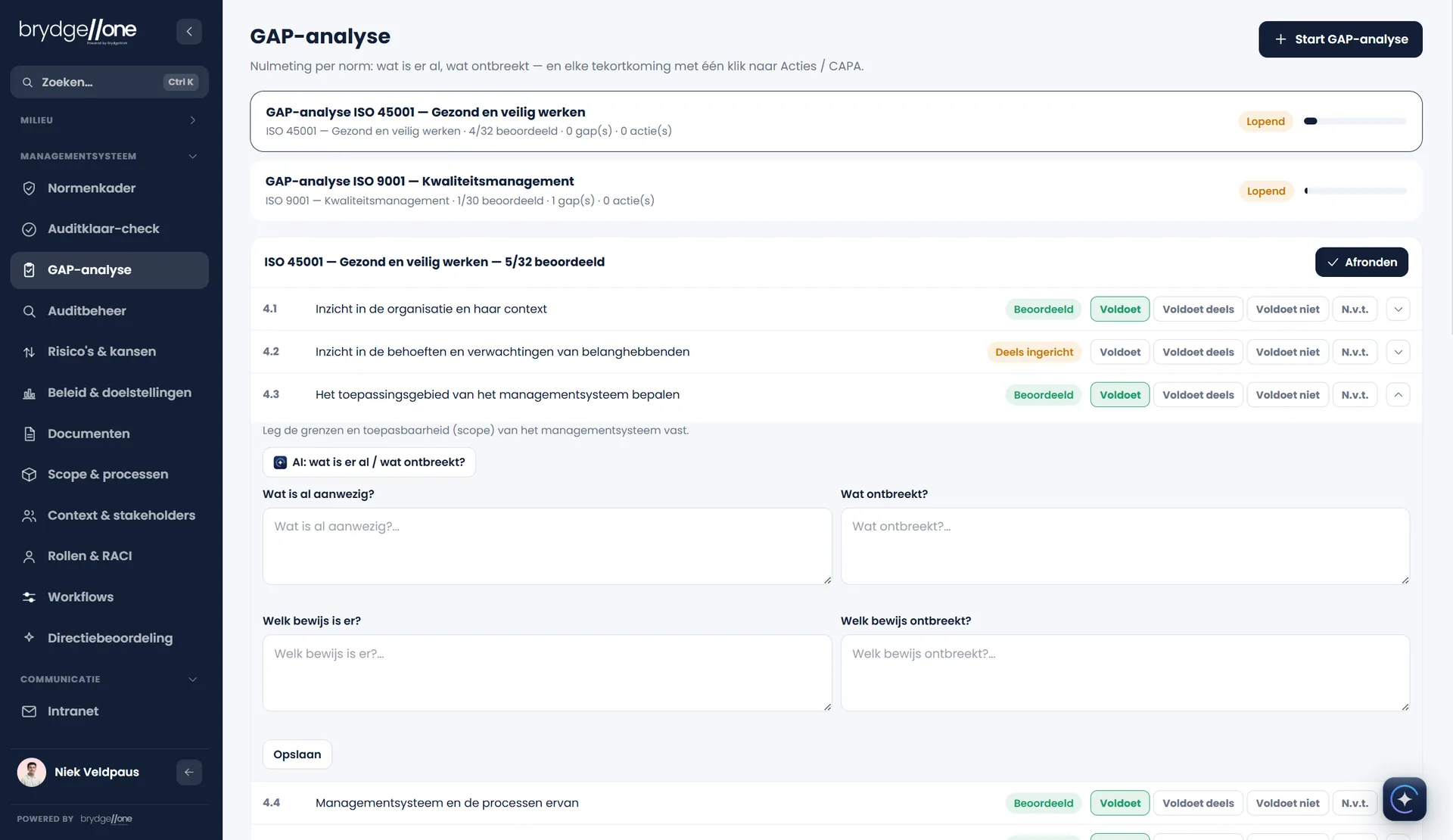 GAP analyse in het KAM platform